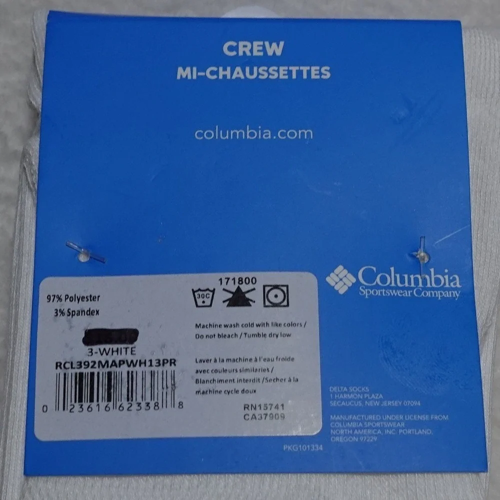 Columbia PFG Crew Socks Men 6-12 White 3-Pack Performance Fishing Gear RCL392MAP